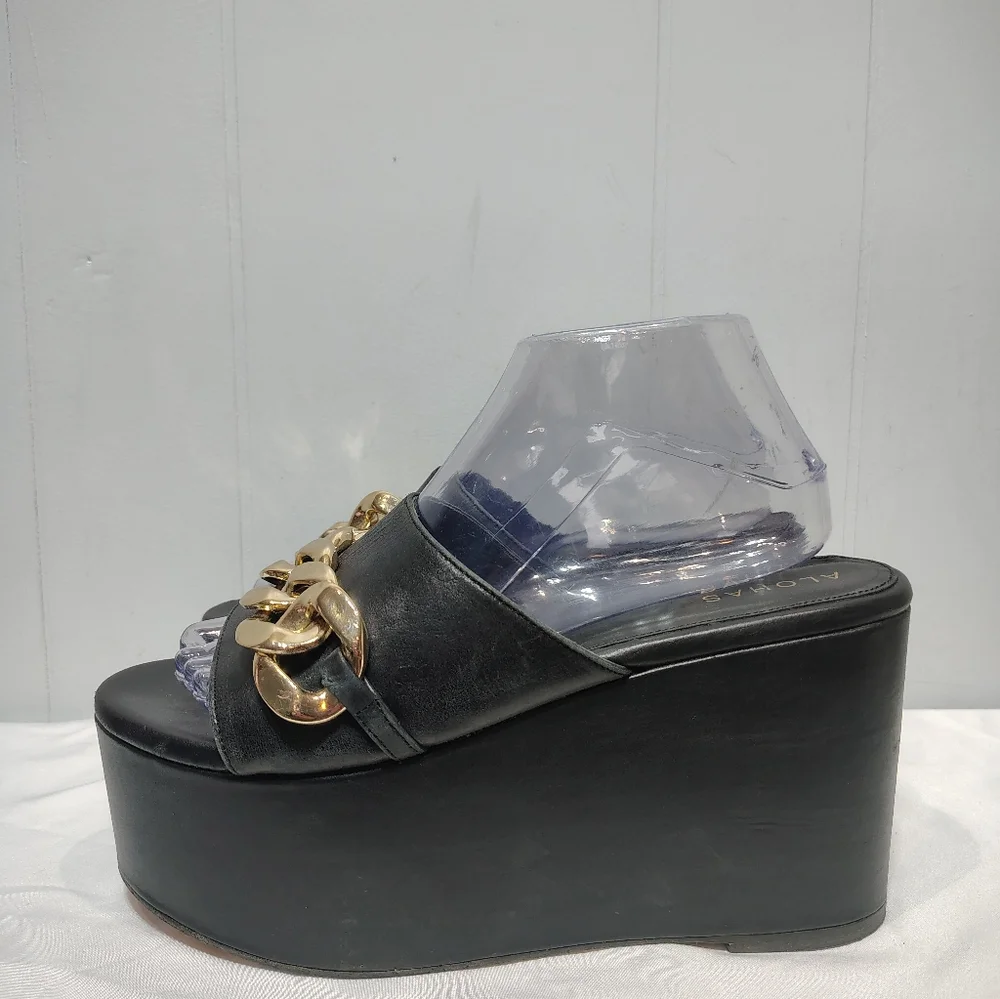 ALOHAS Black Leather Chunk Chain Platform‎ Sandals Wedge Mule Size 8 Revolve